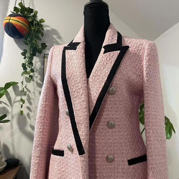 zara Pink and black tweed blazer size small - Picture 2 of 10